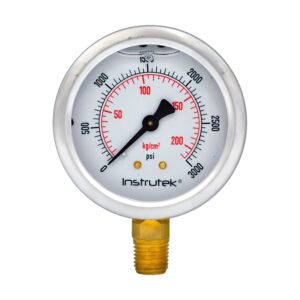 Manómetro 2.5", lleno de líquido premium, 1/4" NPT, inferior, 3000 psi-kg/cm2