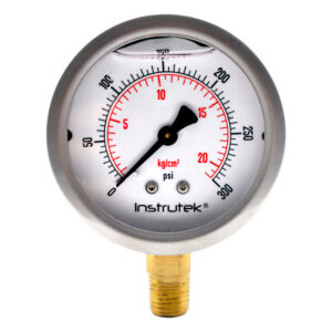 Manómetro 2.5", lleno de líquido premium, 1/4" NPT, inferior, 300 psi-kg/cm2