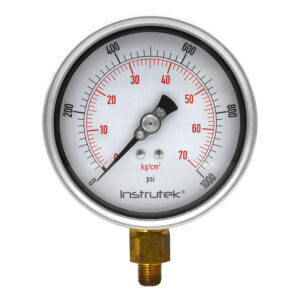Manómetro 4", lleno de líquido premium, 1/4" NPT, inferior, 1000 psi-kg/cm2