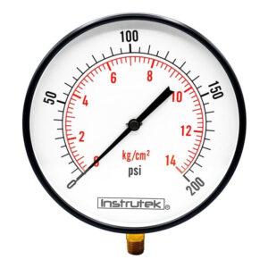 Manómetro 10", estándar, 1/2" NPT, inferior, 200 psi-kg/cm2