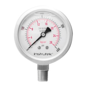 Manómetro 2.5", acero inoxidable, 1/4" NPT, inferior, 400 psi-kg/cm2