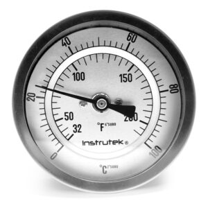 Termómetro 3 pulgadas, posterior, 1/2" NPT, vástago 9", rango 0 a 100 C-F