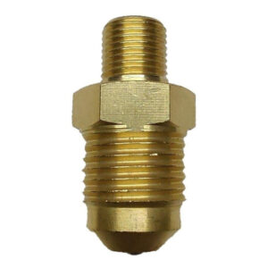 Conector macho, fabricado en latón (dorado) de 1/8" NPT x 3/8" flare.