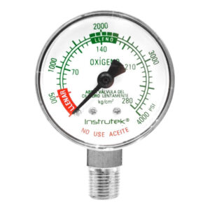 Manómetro 2", oxígeno medicinal, 1/4" NPT, inferior, 4000 psi-kg/cm2