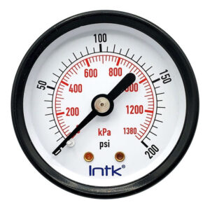2" Standard, dry, pressure gauge, black steel case, 1/4" NPT, back connection, 0 to 200 psi-kPa