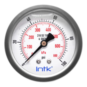 2.5” S.S. Liquid filled (O.E.M.), pressure gauge, 1/4” NPT, back connection, 0 to 100 psi-kPa