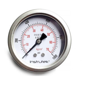 Manómetro 2.5", acero inoxidable, 1/4" NPT, posterior, 1000 psi-kg/cm2