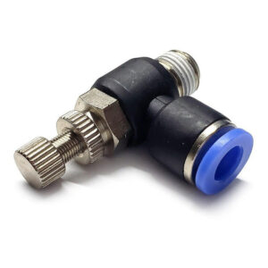 Conector / Regulador De Caudal Neumático Codo 1/8 Npt X 6 Mm