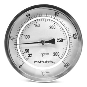 Termómetro 6 pulgadas, posterior, 1/2" NPT, vástago 9", rango 0 a 150 C-F