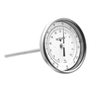 Termómetro 3 pulgadas, acero inoxidable, posterior, 1/2" NPT, vástago 9", rango 25 a 125 F-C