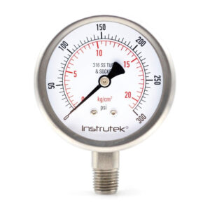 Manómetro 2.5", acero inoxidable, 1/4" NPT, inferior, 300 psi-kg/cm2