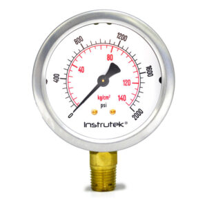 Manómetro 2.5", lleno de líquido premium, 1/4" NPT, inferior, 2000 psi-kg/cm2