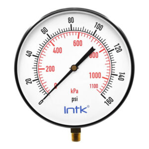 10" Standard, dry, pressure gauge, black steel case, 1/2" NPT, bottom connection, 0 to 160 psi-kPa