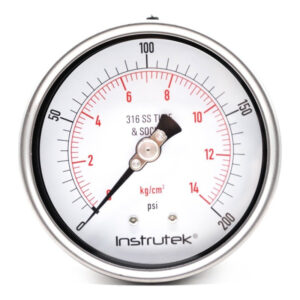 Manómetro 4", acero inoxidable, 1/2" NPT, posterior, 200 psi-kg/cm2