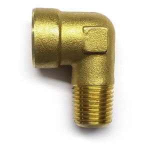 Conector en codo 90 hembra - macho, fabricado en latón (dorado) de 1/4" NPT x 1/4" NPT (M)