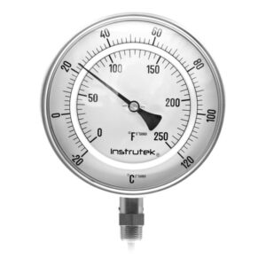 Termómetro 6 pulgadas, inferior, 1/2" NPT, vástago 6", rango -20 a 120 C-F