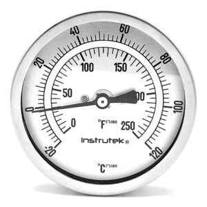 Termómetro 3 pulgadas, posterior, 1/2" NPT, vástago 9", rango -20 a 120 C-F