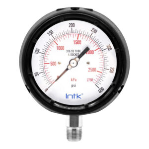 4.5” Solid front, safety gauge, phenolic case, 1/2" NPT, bottom connection, 0 to 400 psi-kPa