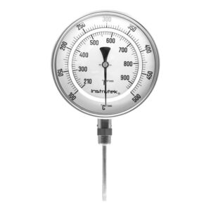 Termómetro 6 pulgadas, inferior, 1/2" NPT, vástago 4", rango 100 a 500 C-F