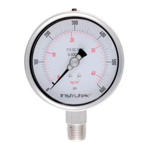 Manómetro 4", acero inoxidable, 1/2" NPT, inferior, 600 psi-kg/cm2