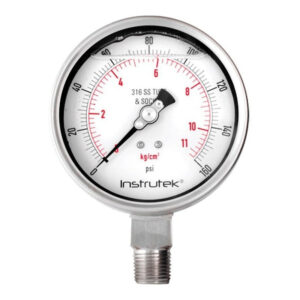 Manómetro 4", acero inoxidable, 1/2" NPT, inferior, 160 psi-kg/cm2