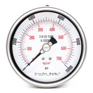 Manómetro 4", acero inoxidable, 1/2" NPT, posterior, 10000 psi-kg/cm2