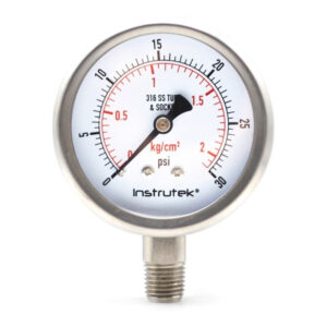 Manómetro 2.5", acero inoxidable, 1/4" NPT, inferior, 30 psi-kg/cm2