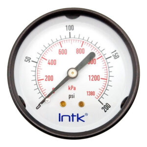 2.5" Standard, dry, pressure gauge, black steel case, 1/4" NPT, back connection, 0 to 200 psi-kPa