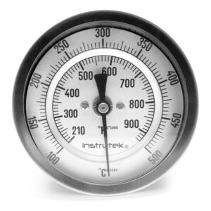 Termómetro 3 pulgadas, posterior, 1/2" NPT, vástago 9", rango 100 a 500 C-F