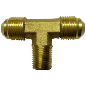 Conector en Tee, fabricado en latón de 1/4" NPT al Centro X 3/8" Flare