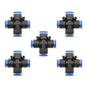 Racor unión neumático en cruz 1/2 marca Instrutek para sistemas industriales Conector neumático tipo cruz 1/2 para distribución de aire y agua Racor neumático Instrutek 1/2 utilizado en instalaciones neumáticas y ósmosis