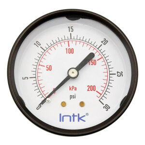 2.5" Standard, dry, pressure gauge, black steel case, 1/4" NPT, back connection, 0 to 30 psi-kPa
