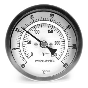 Termómetro 3 pulgadas, posterior, 1/2" NPT, vástago 4", rango -20 a 120 C-F