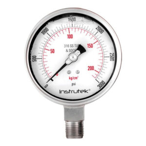 Manómetro 4", acero inoxidable, 1/2" NPT, inferior, 3000 psi-kg/cm2