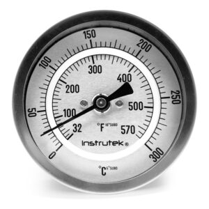 Termómetro 3 pulgadas, posterior, 1/2" NPT, vástago 4", rango 0 a 300 C-F