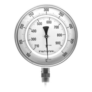 Termómetro 6 pulgadas, inferior, 1/2" NPT, vástago 6", rango 100 a 500 C-F