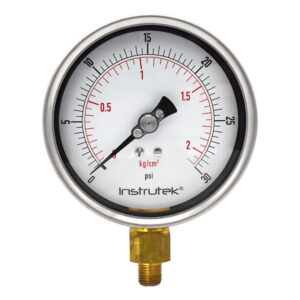 Manómetro 4", lleno de líquido premium, 1/4" NPT, inferior, 30 psi-kg/cm2