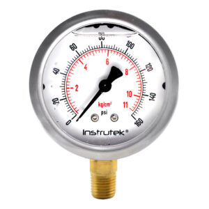 Manómetro 2.5", lleno de líquido premium, 1/4" NPT, inferior, 160 psi-kg/cm2