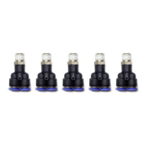 Racor Yee 1/4 NPT 8mm Instrutek instalado en electroválvula industrial dividiendo el flujo de aire comprimido en tres salidas de tubing Conector neumático tipo Yee con rosca 1/4 NPT y tubing de 8mm marca Instrutek en tablero de automatización industrial Fitting push-in Yee 1/4 NPT por 8mm Instrutek conectado a unidad FRL en sistema de aire comprimido de planta en México