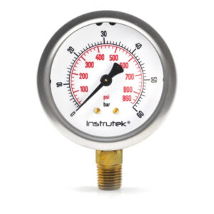 Manómetro 2.5", lleno de líquido premium, 1/4" NPT, inferior, 60 bar-psi