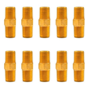 Niple hexagonal, fabricado en latón (dorado) de 1/4" NPT x 1/4" NPT