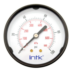 2.5" Standard, dry, pressure gauge, black steel case, 1/4" NPT, back connection, 0 to 100 psi-kPa