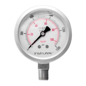 Manómetro 2.5", acero inoxidable, 1/4" NPT, inferior, 1500 psi-kg/cm2