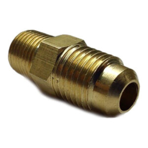 Conector macho, fabricado en latón (dorado) de 1/8" NPT x 1/4" flare.