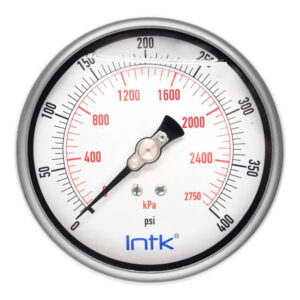 4” Liquid filled, pressure gauge, 1/4” NPT, back connection, 0 to 400 psi-kPa