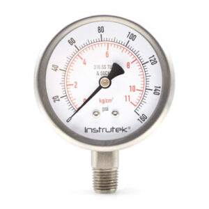 Manómetro 2.5", acero inoxidable, 1/4" NPT, inferior, 160 psi-kg/cm2