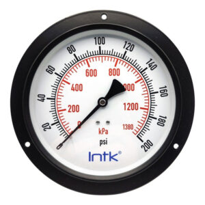 6" Standard, dry, pressure gauge, black steel case, 1/2" NPT, back connection, 0 to 200 psi-kPa