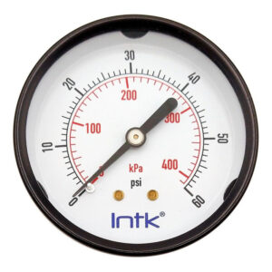 2.5" Standard, dry, pressure gauge, black steel case, 1/4" NPT, back connection, 0 to 60 psi-kPa