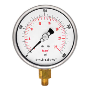 Manómetro 4", lleno de líquido premium, 1/4" NPT, inferior, 400 psi-kg/cm2