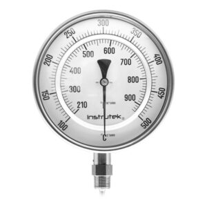Termómetro 6 pulgadas, inferior, 1/2" NPT, vástago 9", rango 100 a 500 C-F